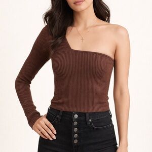 Abercrombie & Fitch Brown One-Shoulder Sweater